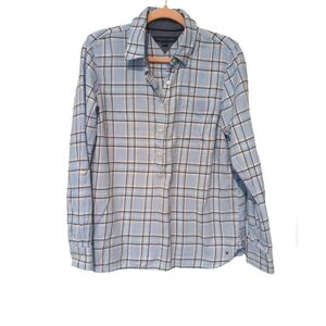 Tommy Hilfiger Shirt Womens L Blue White Plaid Long Sleeve Quarter Button-518